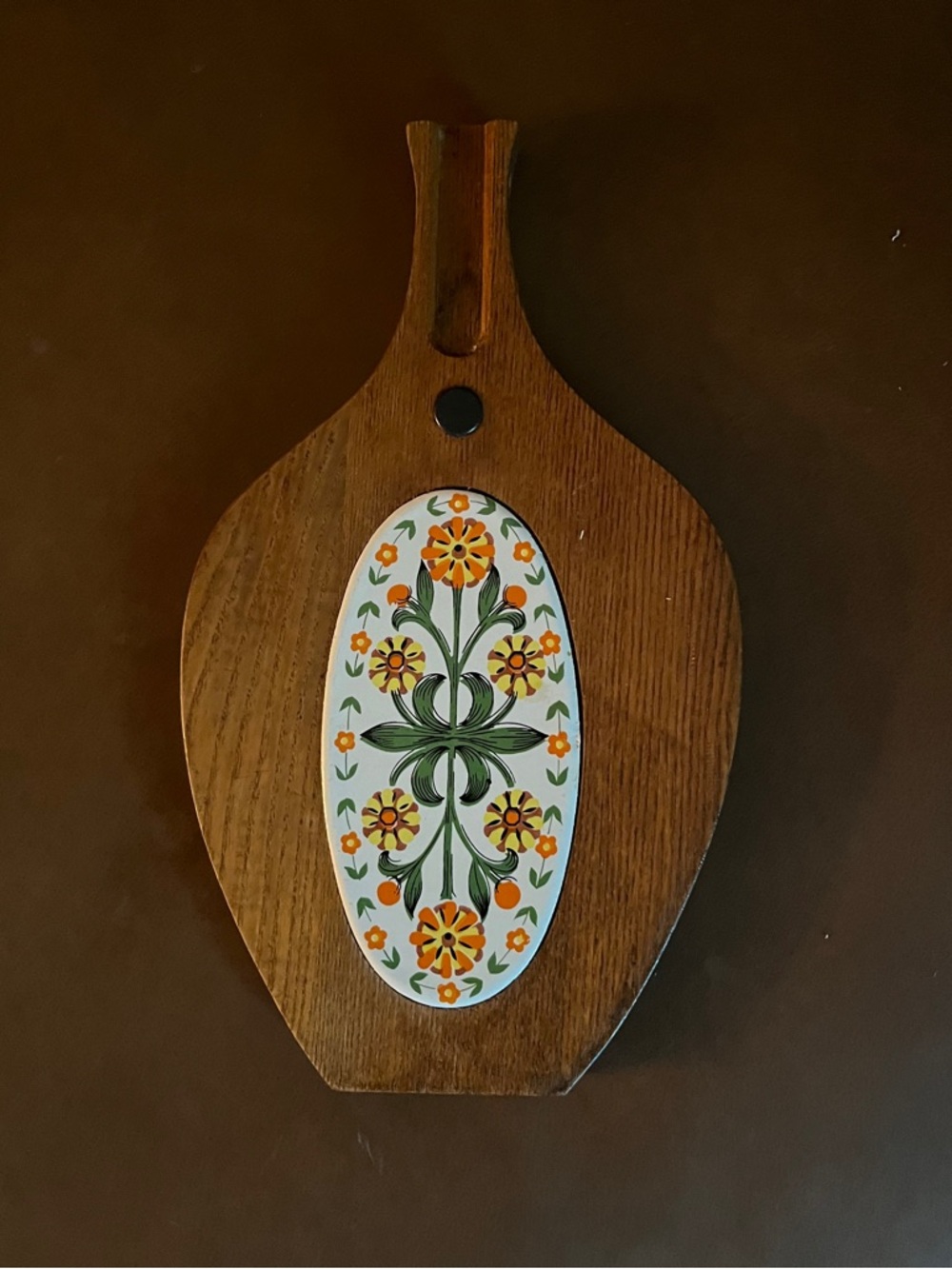 Vtg Holman Hand Crafted Wooden/Ceramic Hanging Floral Themed Trivet Board